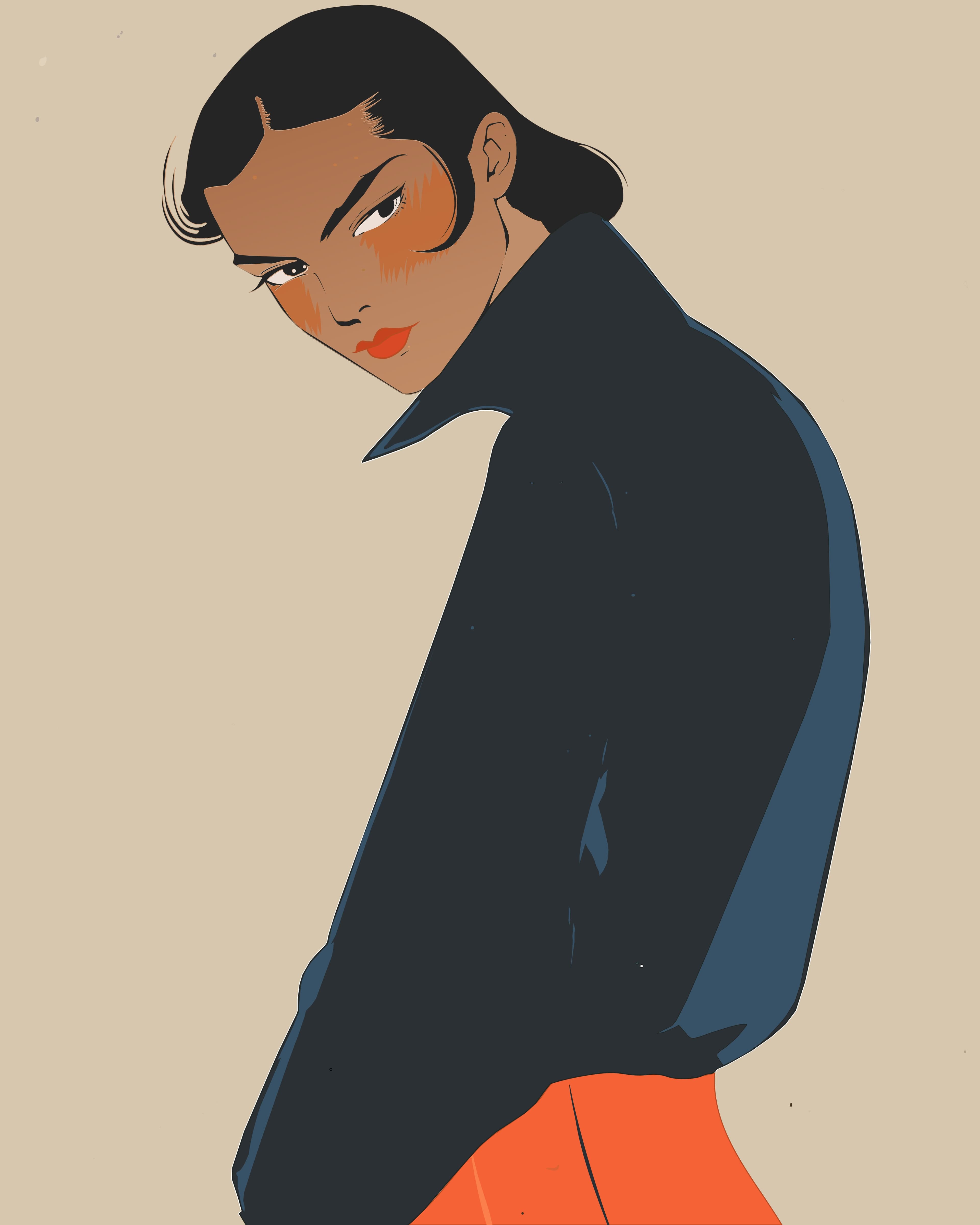 Woman looking over shoulder in styled outfit